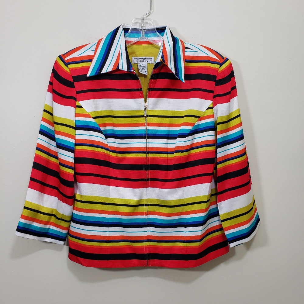 Mishca bright colored striped zip front blazer Womans Size Small